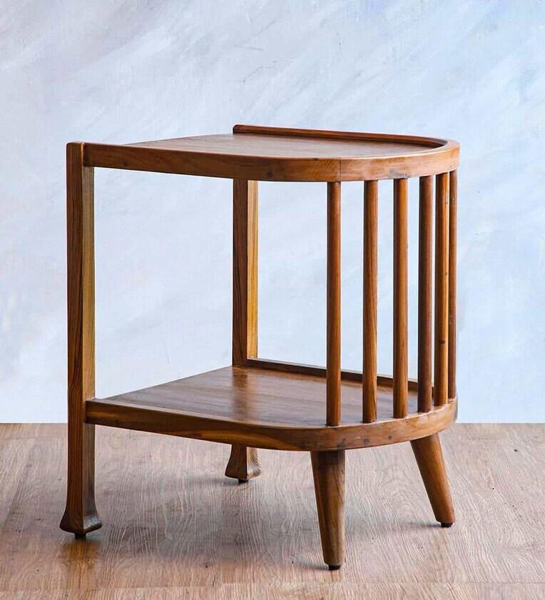 Solid Wood Bedside Table In Natural Finish - Ouch Cart