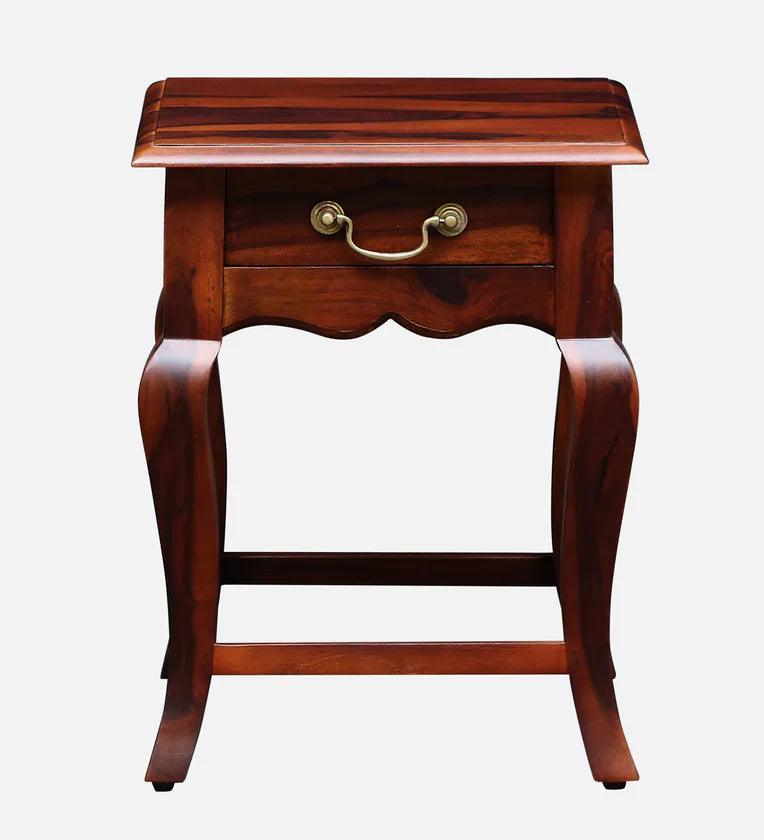 Sheesham Wood Bedside Table In Honey Oak Finish With Drawer - Ouch Cart