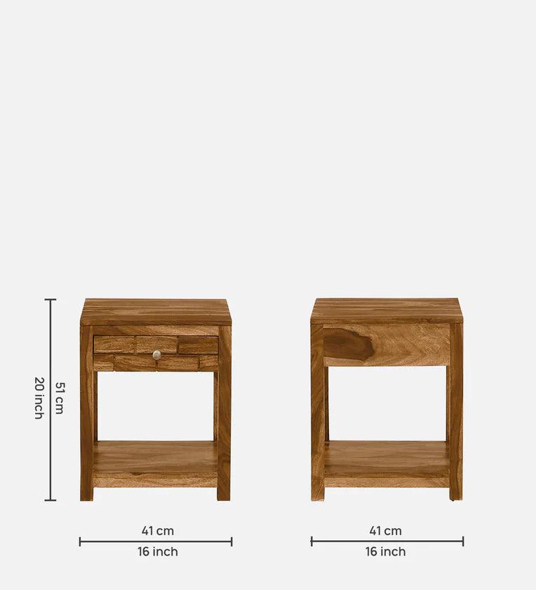 Sheesham Wood Bedside Table In Rustic Teak Finish - Ouch Cart