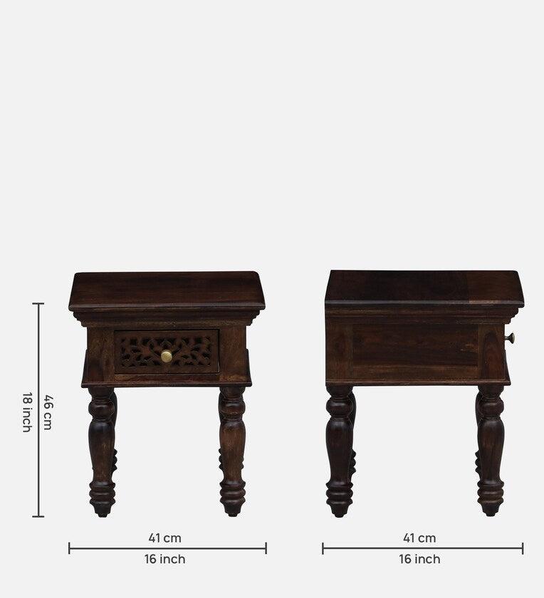 Sheesham Wood Bedside Table In Provincial Teak With Drawer - Ouch Cart
