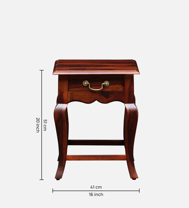 Sheesham Wood Bedside Table In Honey Oak Finish With Drawer - Ouch Cart