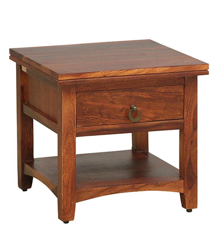 Sheesham Wood Bedside Table in Scratch Resistant Honey Oak Finish With Drawer - Ouch Cart