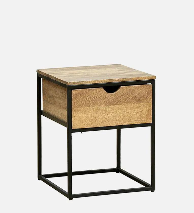 Metal Bedside Table In Natural Finish With Drawer - Ouch Cart
