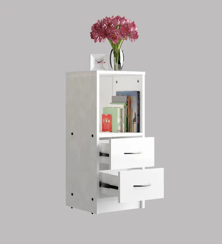 Bedside Table in White Colour With Drawers - Ouch Cart