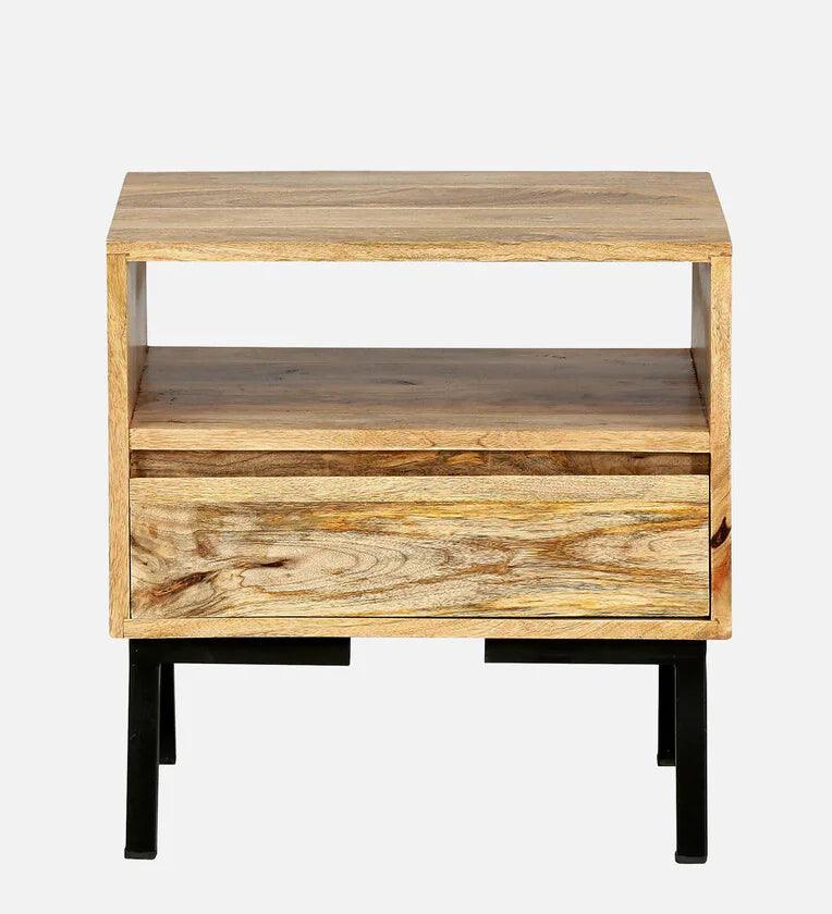 Solid Wood Bedside Table In Scratch Resistant Natural Finish With Drawer - Ouch Cart
