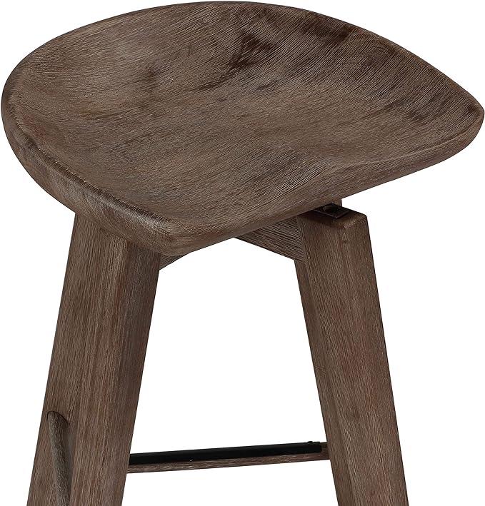 Home Tiwi Backless Swivel Barstool in Solid Wood, 29" Whitewash Gray - Ouch Cart