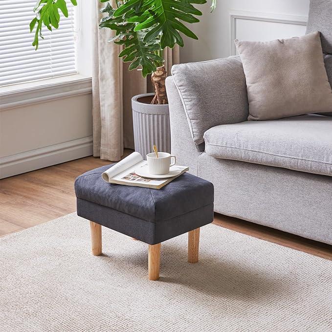 Chair with Sponge Padded Seat, Footrest, Shoes Changing Wooden Stool for Living Room, Bedroom, Entryway, 15.74ร11.41ร12.59 inches, Dark Grey UHBD023BG - Ouch Cart