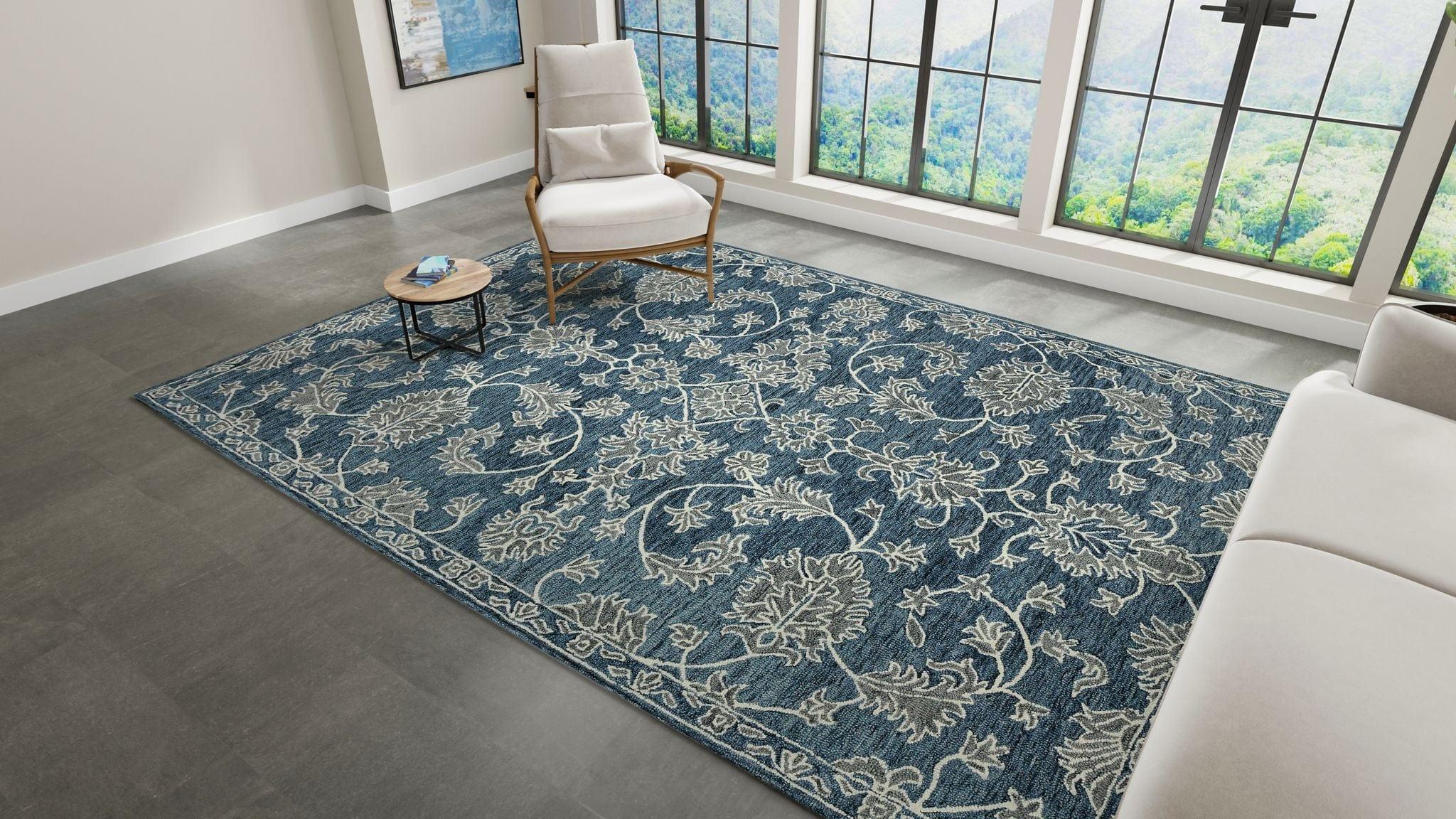 Navy Wool Romania 8X10 Feet Hand-Tufted Carpet - Rug - Ouch Cart