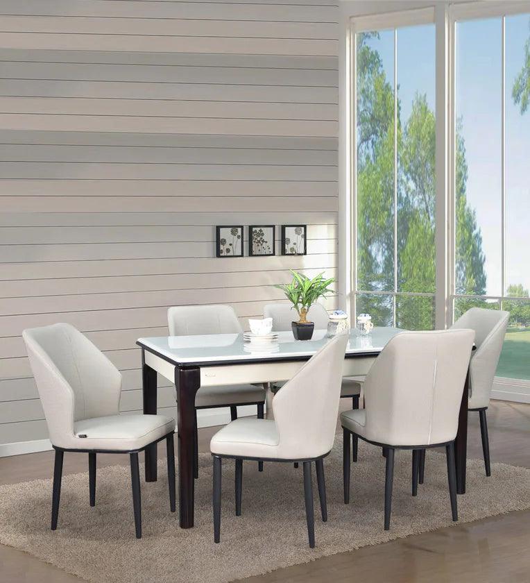 Marble 6 Seater Dining Set in White & Black Colour - Ouch Cart