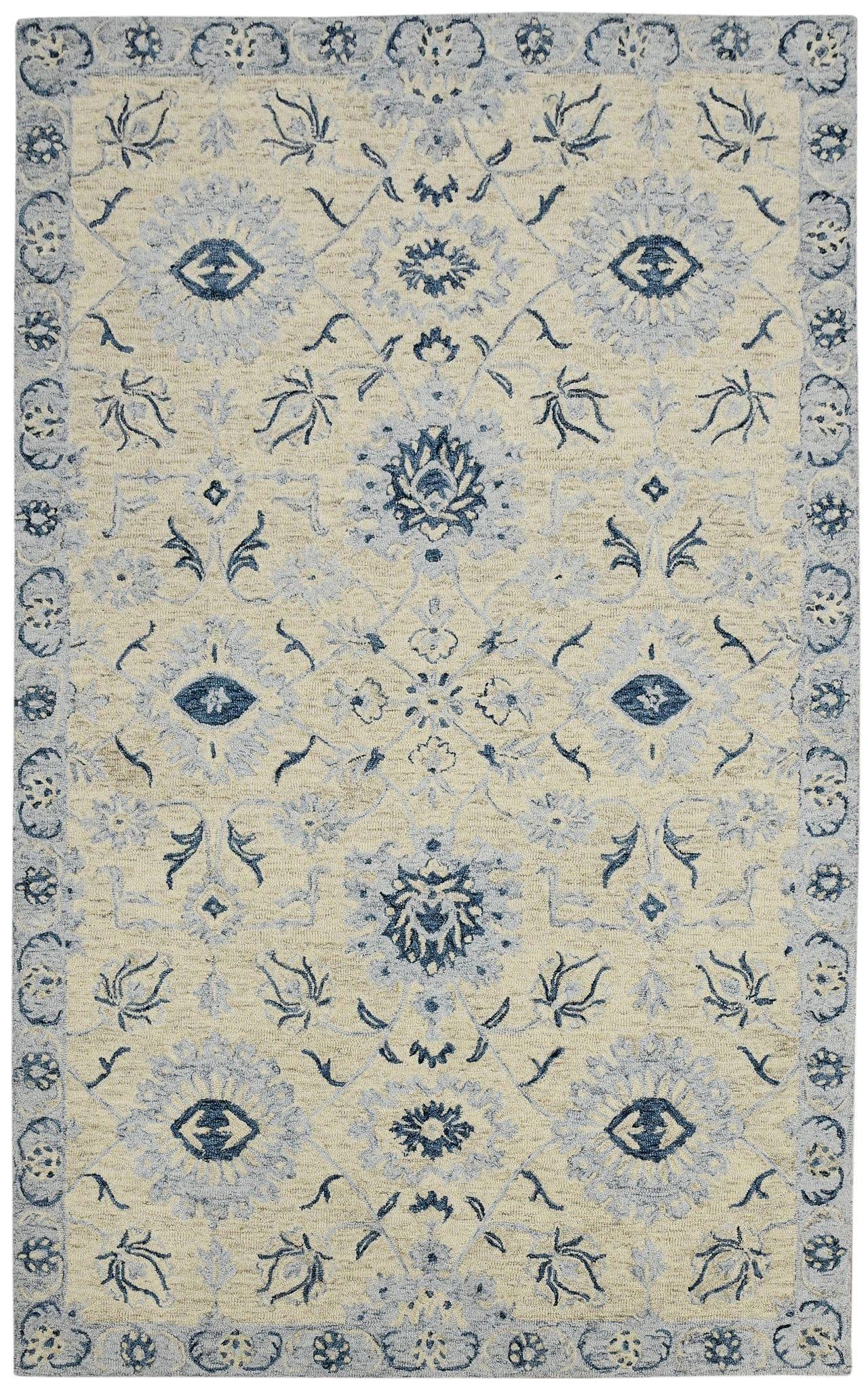 Light Blue Wool Romania 5x8 Feet Hand-Tufted Carpet - Rug - Ouch Cart