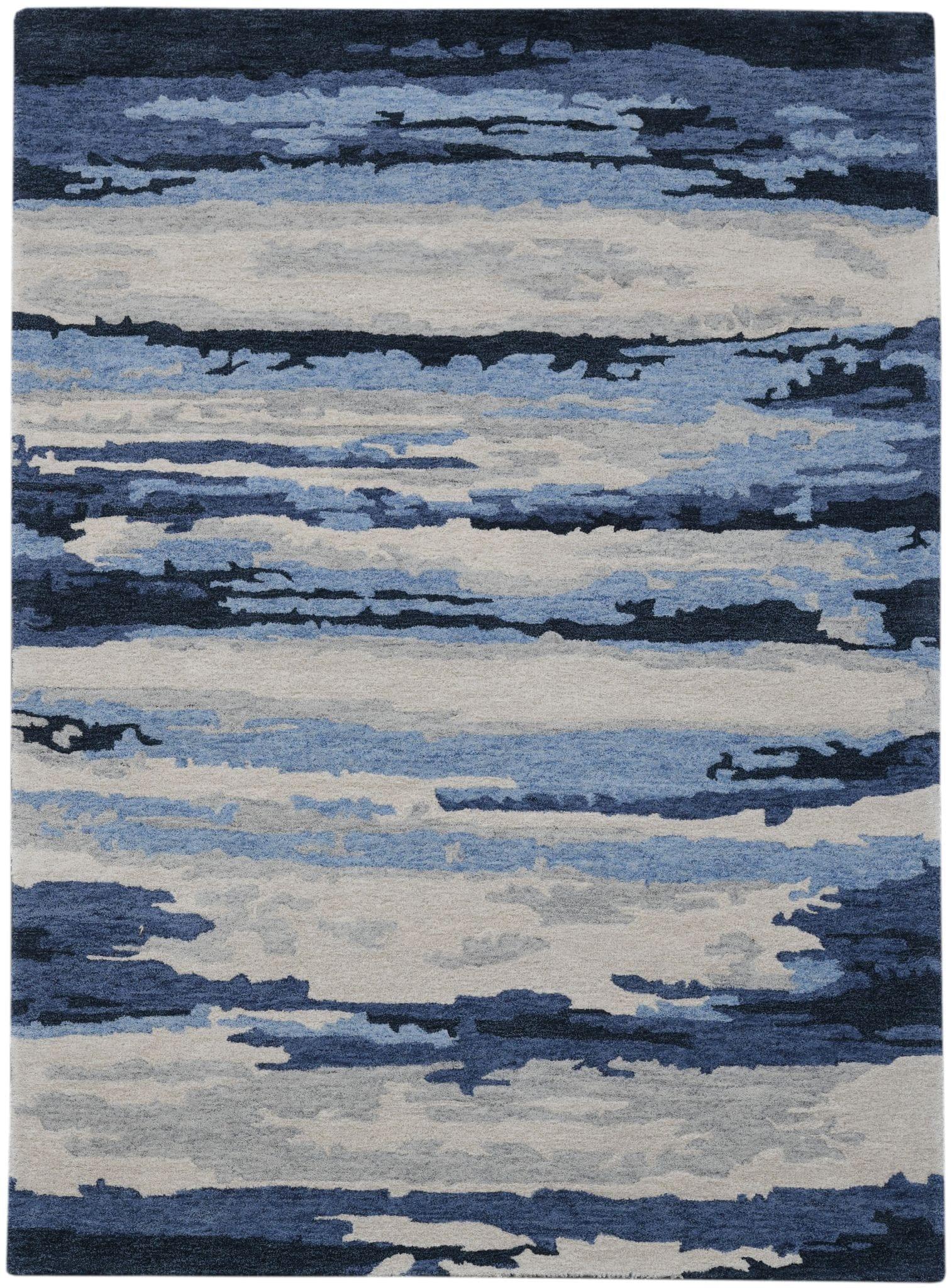 Navy Wool & Viscose Abstract 8X10 Feet Hand-Tufted Carpet - Rug - Ouch Cart