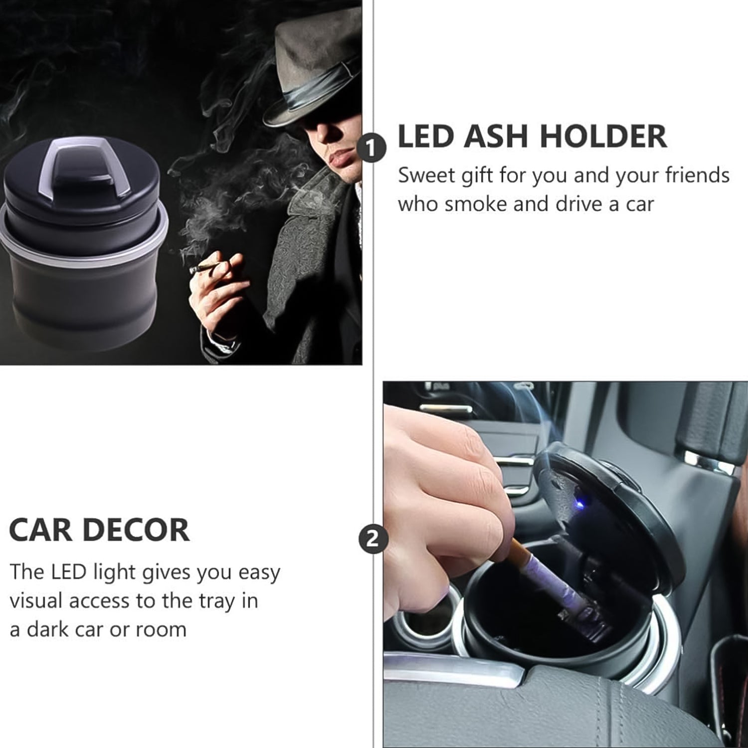 Portable Car Ashtray With Lid And Blue Led Light (1 Pc With Color Box)