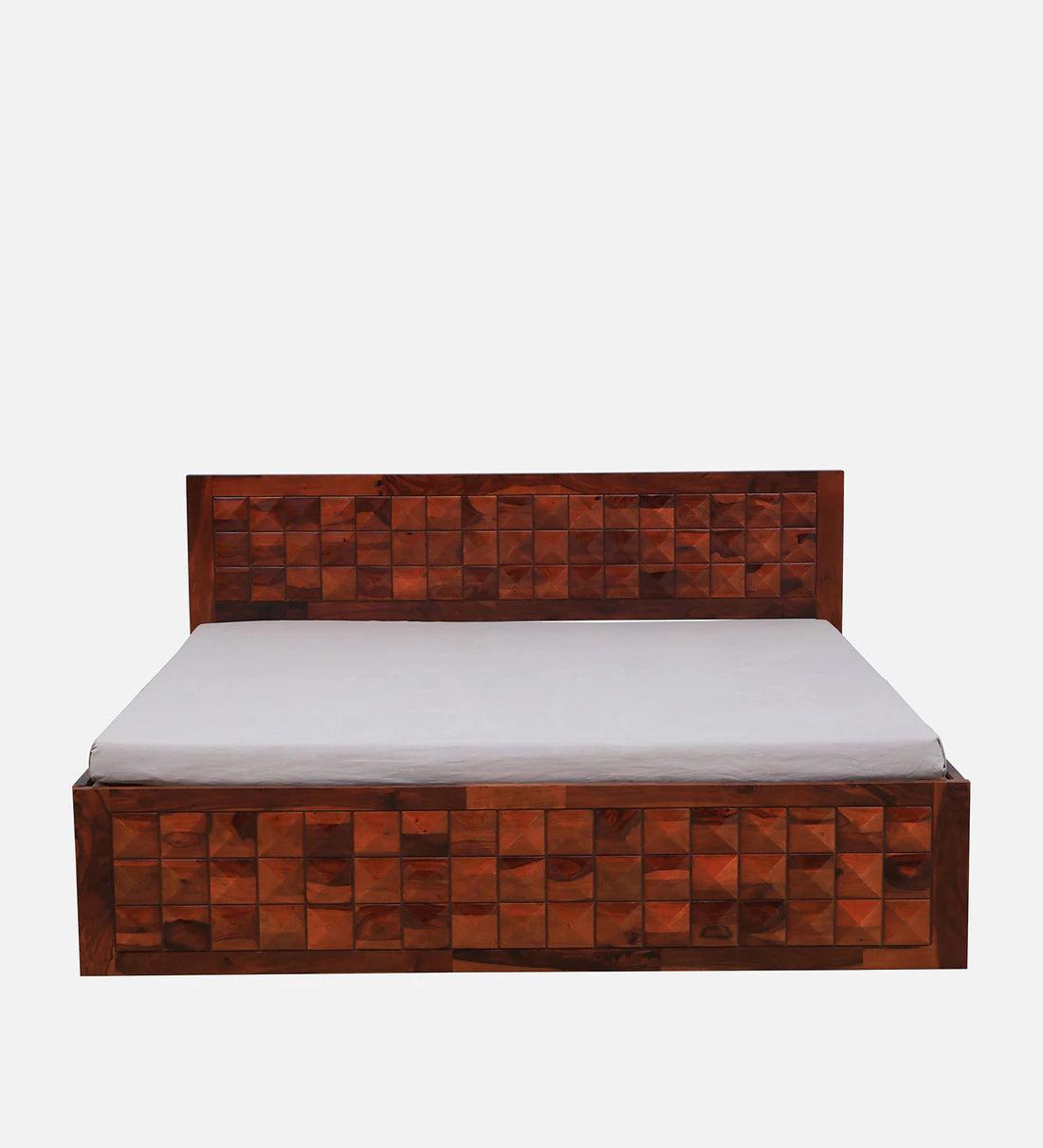 Sheesham Wood King Size Bed in Dark Brown Colour with Box Storage - Ouch Cart