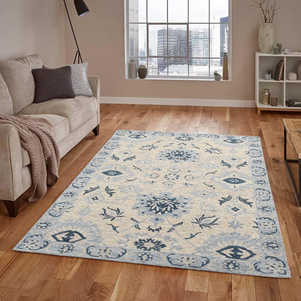 Light Blue Wool Romania 4x6 Feet Hand-Tufted Carpet - Rug - Ouch Cart