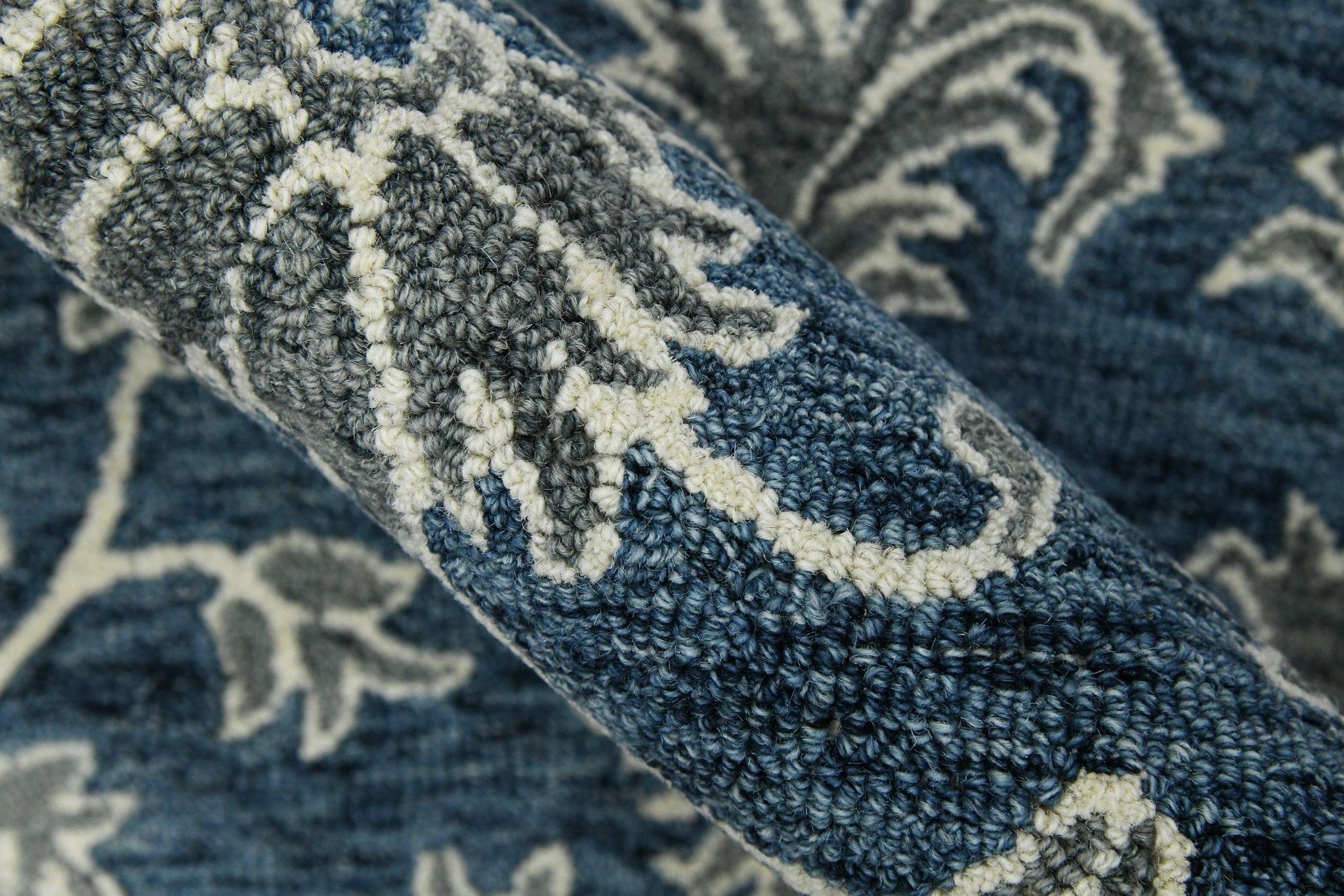 Navy Wool Romania 8X10 Feet Hand-Tufted Carpet - Rug - Ouch Cart