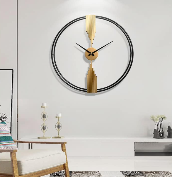 Double Ring Pipe Wall Clock Gold & Black 24Inch