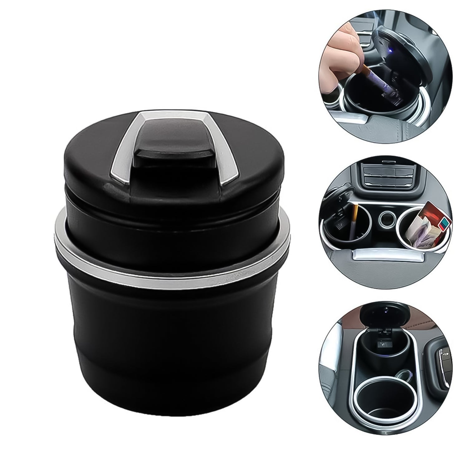 Portable Car Ashtray With Lid And Blue Led Light (1 Pc With Color Box)