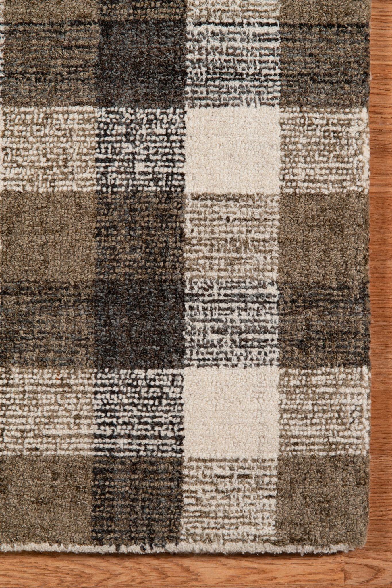 Khaki Wool Tartan 8X10 Feet Hand-Tufted Carpet - Rug - Ouch Cart