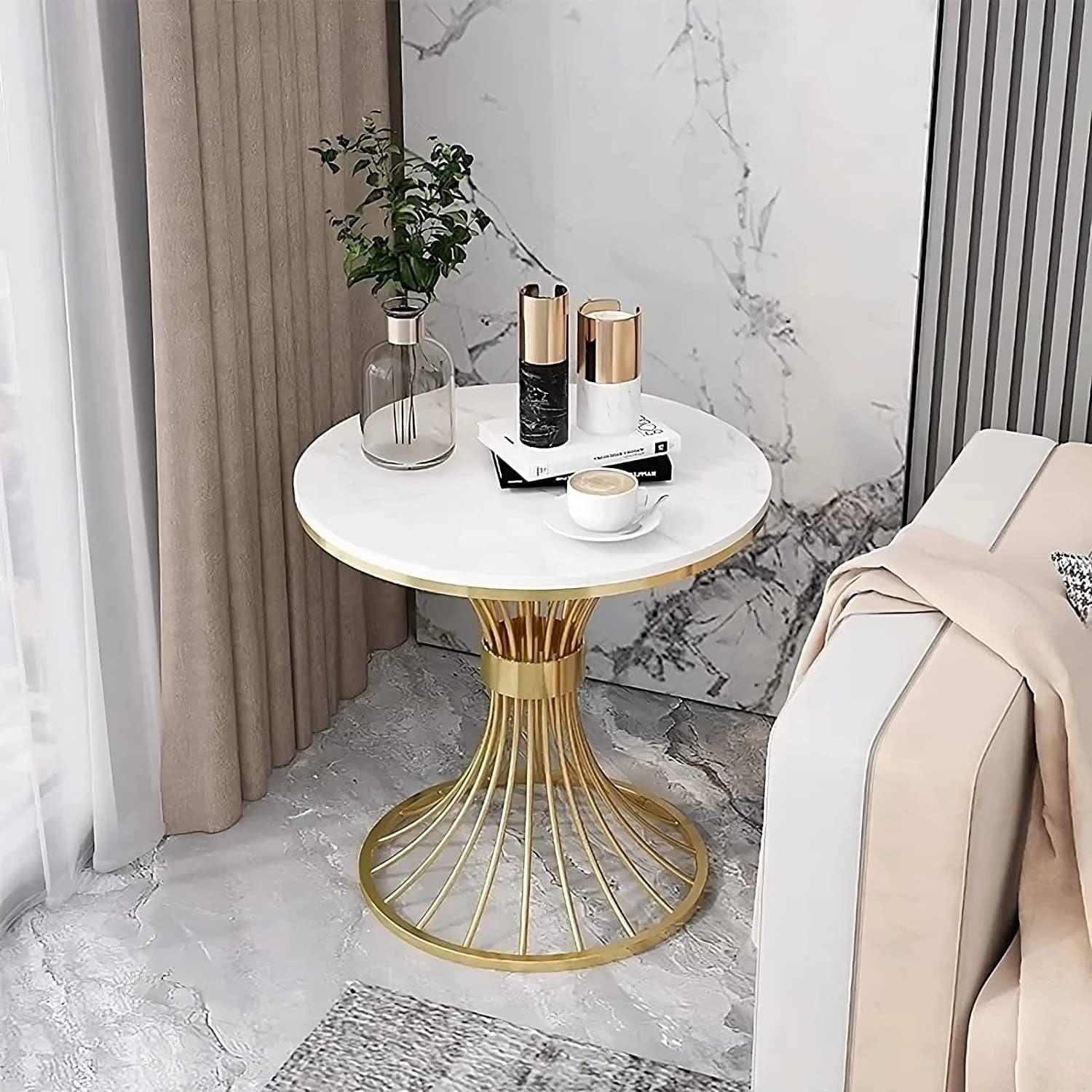 Maeve Marble & Metal Sofa Side Table for Living Room - Ouch Cart