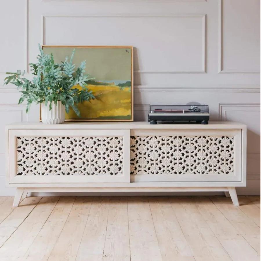 SOLID MANGO WOOD HAND CARVED TV UNIT - Ouch Cart