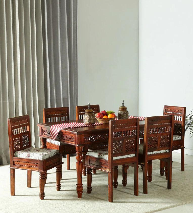 Sheesham Wood 6 Seater Dining Set In Scratch Resistant Honey Oak Finish - Ouch Cart