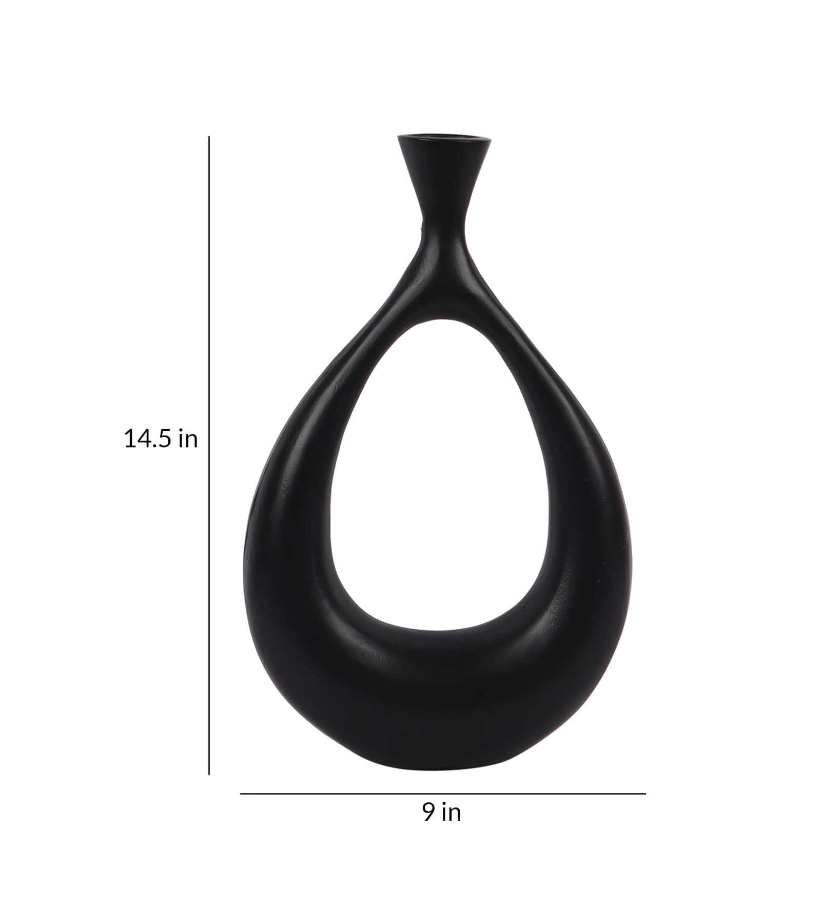 Raw Black Pendo Aluminium Oblong Table Vase In Raw Finish,