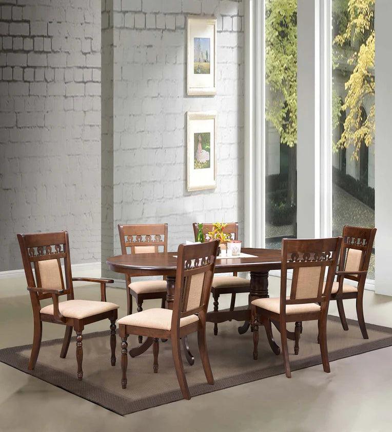 Solid Wood 6 Seater Dining Set in Brown Colour - Ouch Cart