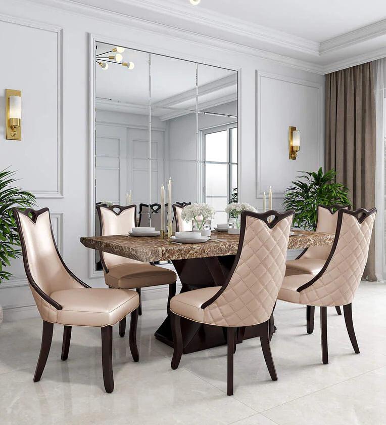 Marble 6 Seater Dining Sets In Brown & Gold Finish - Ouch Cart