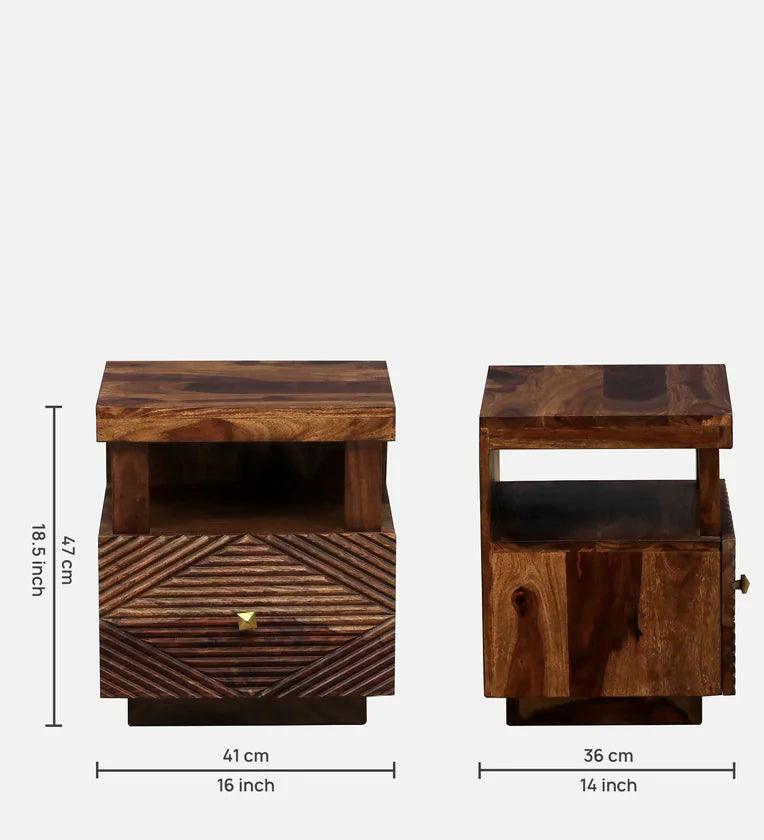 Sheesham Wood Bedside Table In Provincial Teak Finish With Drawers - Ouch Cart
