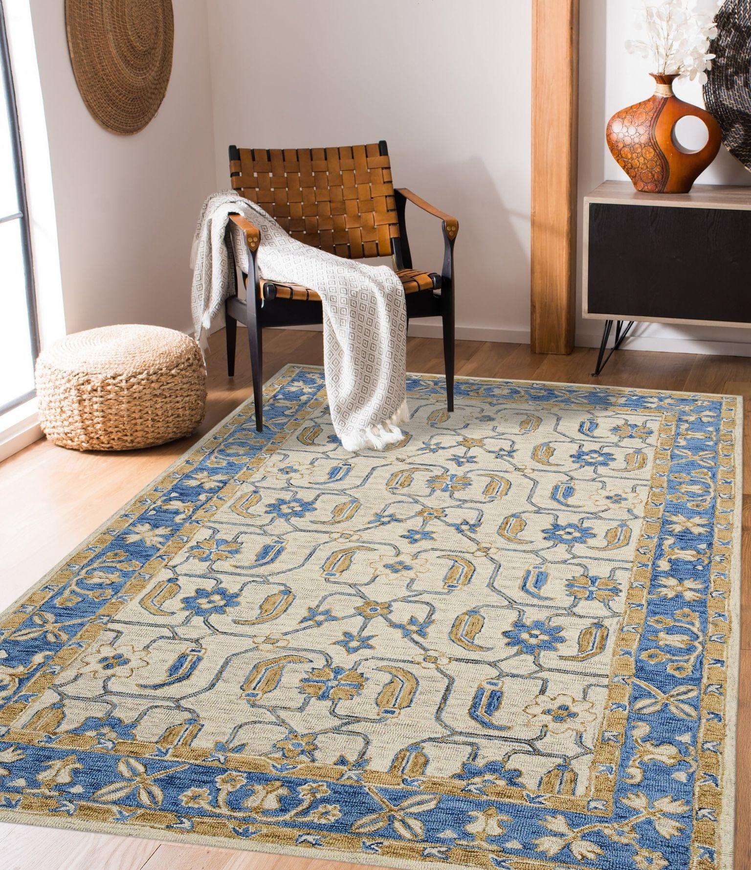 Royal Blue Wool Romania 8X10 Feet Hand-Tufted Carpet - Rug - Ouch Cart