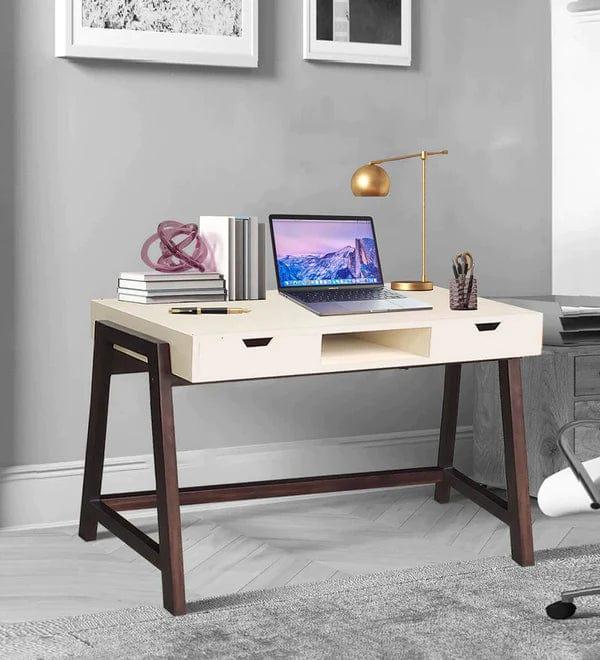Milan Writing Table in Off White & Brown Colour - Ouch Cart