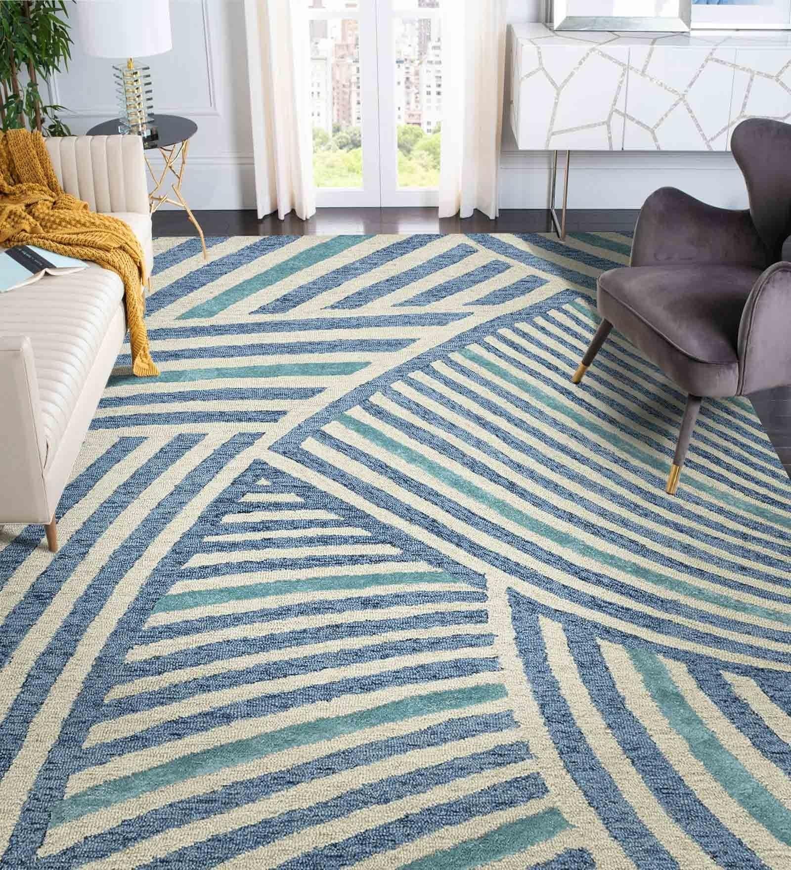 IVORY Wool & Viscose Canyan 8x10 Feet Hand-Tufted Carpet - Rug - Ouch Cart
