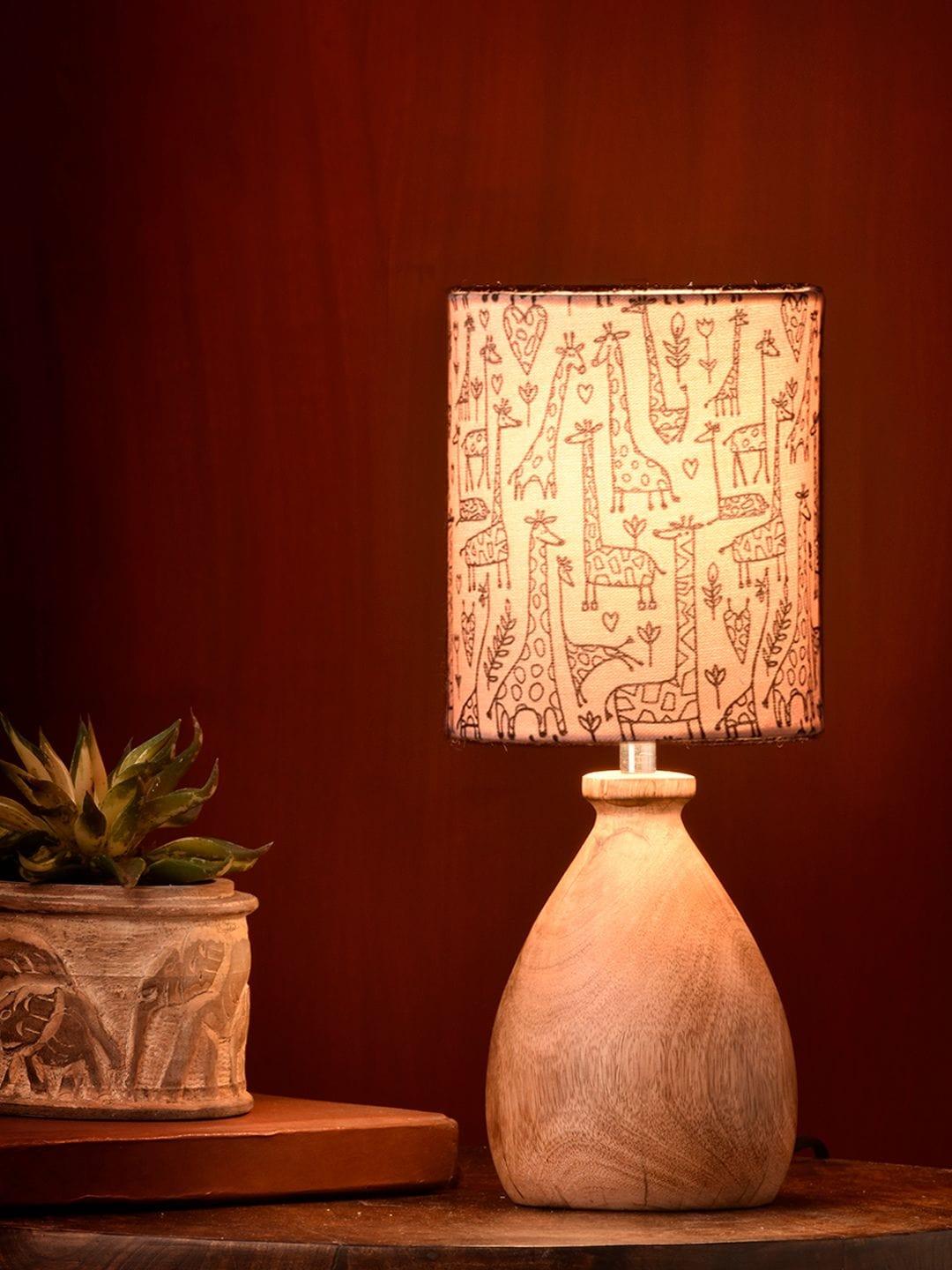Wooden Dome Table Lamp Animal Printed Shade - Ouch Cart