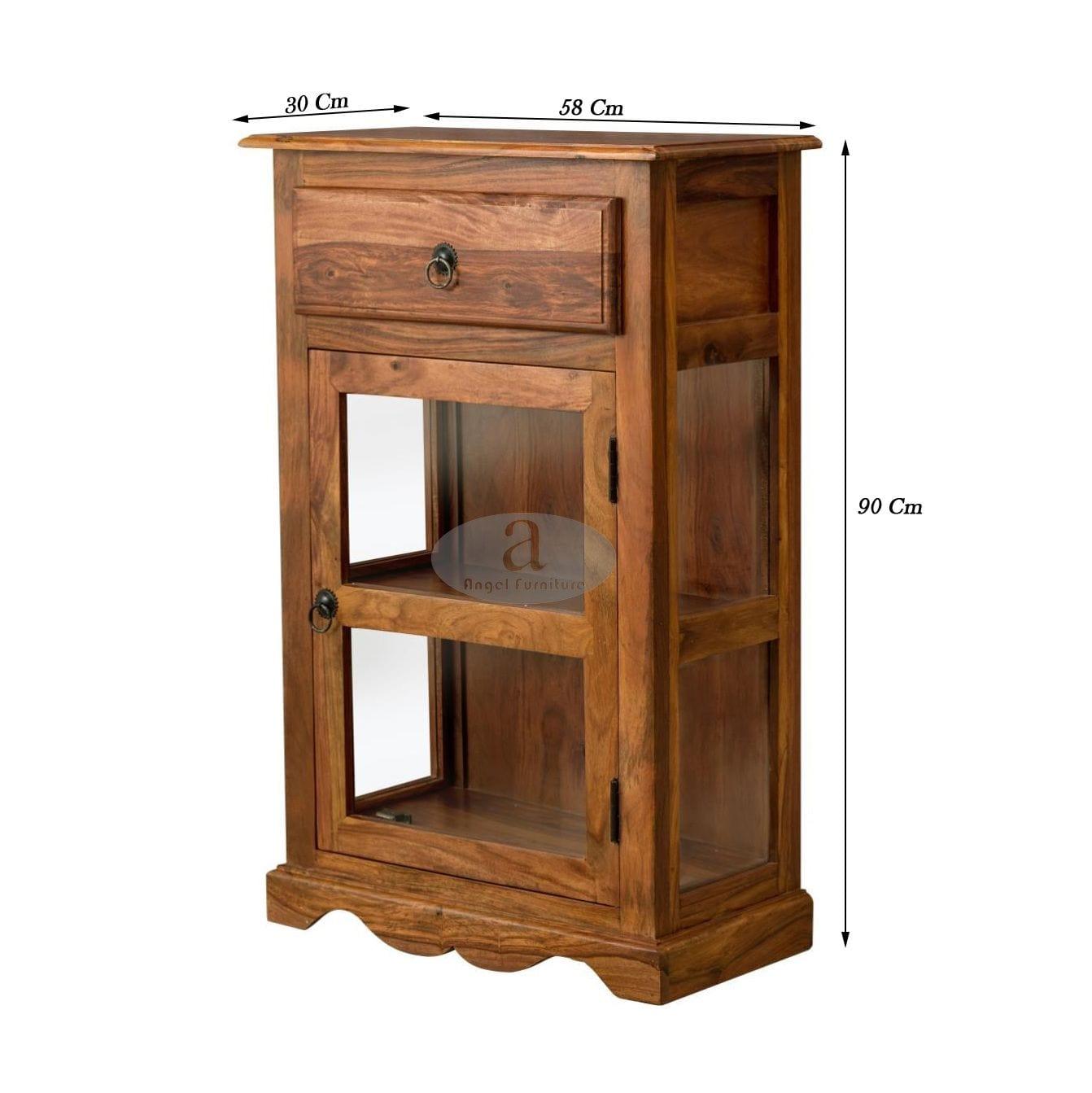 Sheesham Wood One Drawer Crockery Cabinet Small In Honey Finish - Ouch Cart