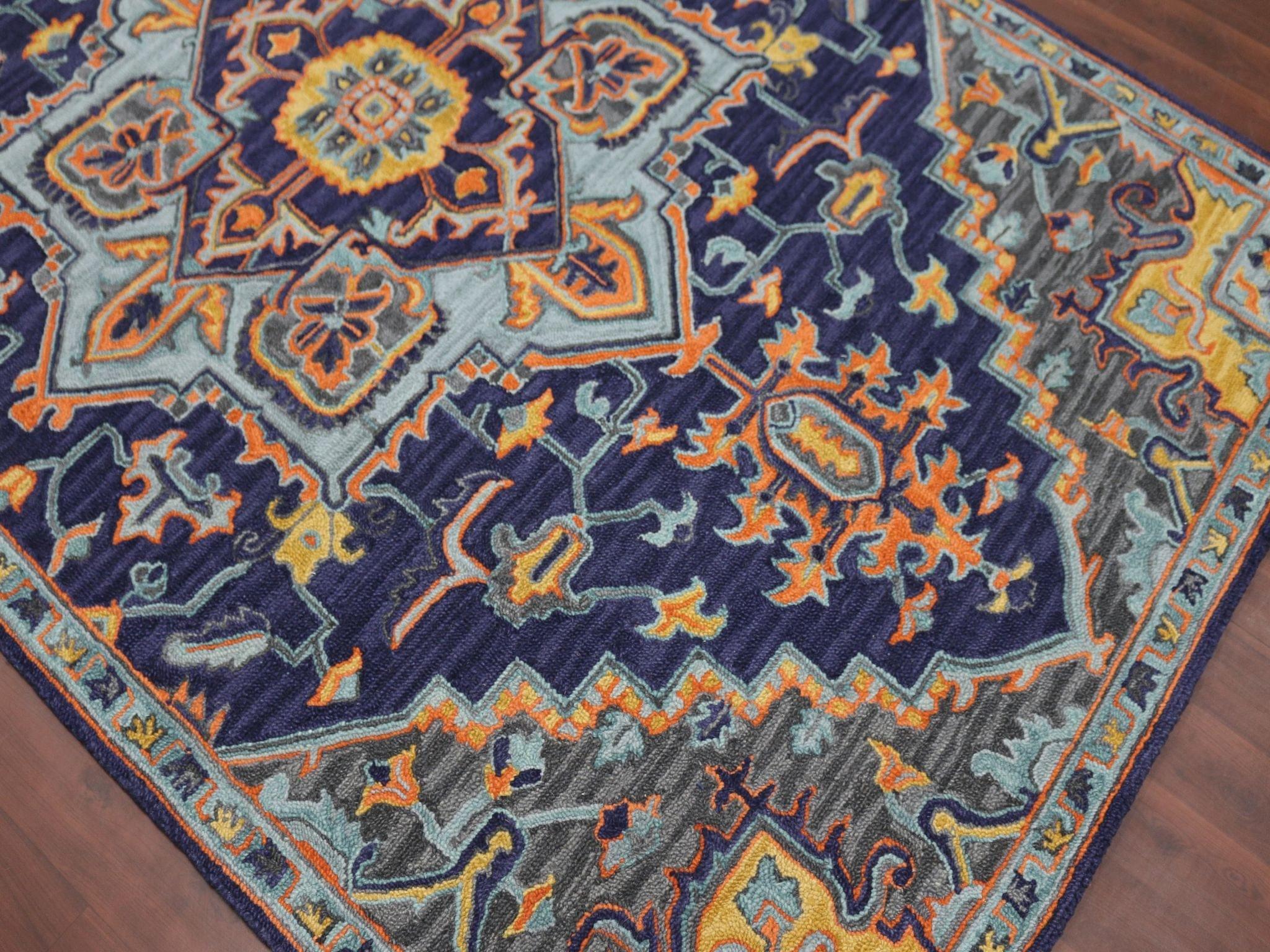 Blue Violet Wool Boho 5x8 Feet Hand-Tufted Carpet - Rug - Ouch Cart