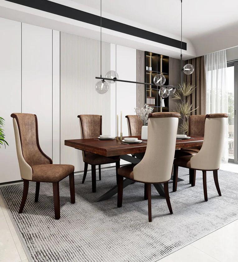 Solid Wood 6 Seater Dining Sets In Brown Colour - Ouch Cart