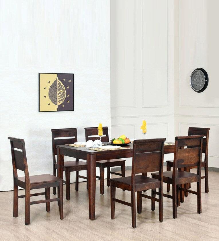 Sheesham Wood 6 Seater Dining Set in Country Light Finish - Ouch Cart