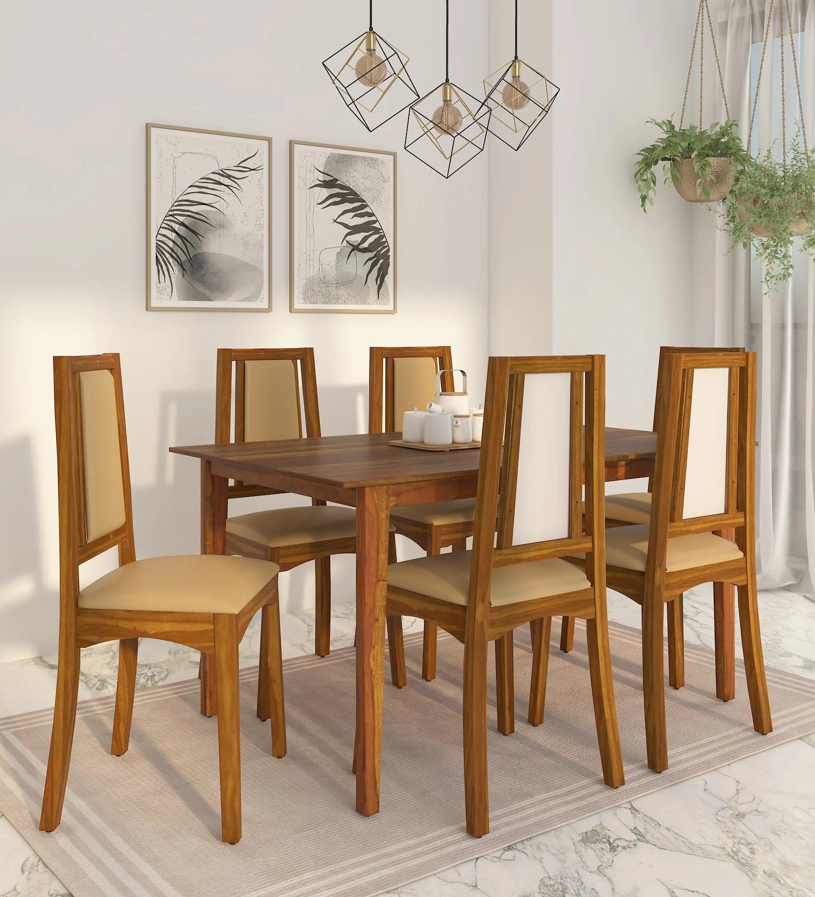 Sheesham Wood 6 Seater Dining Set In Provincial Teak Finish - Ouch Cart