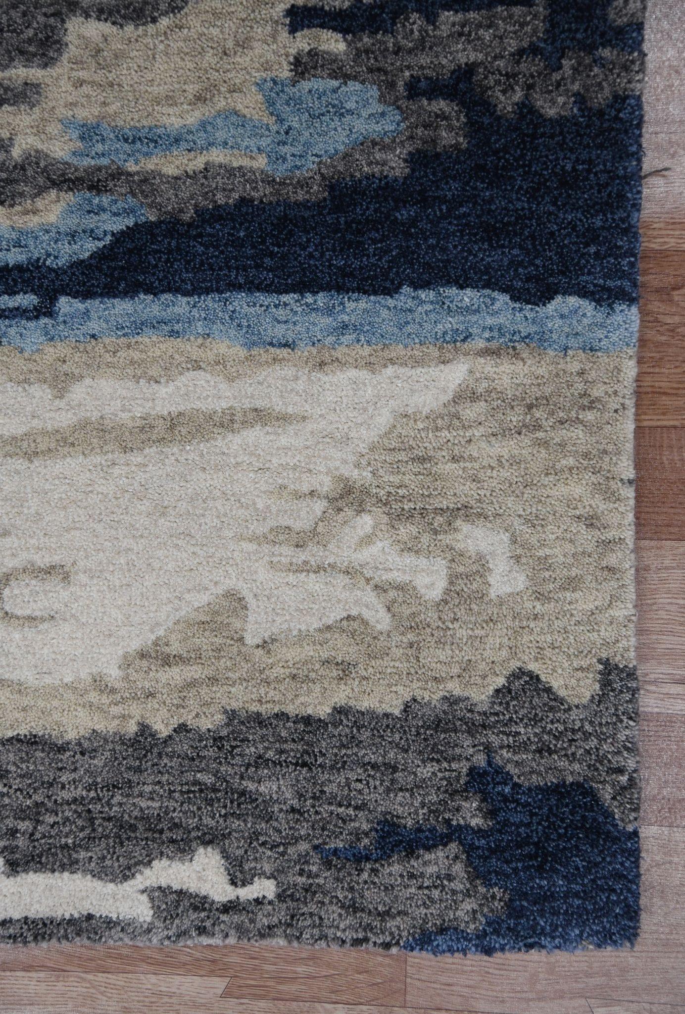 Abstract Blue Wool & Viscose Hand-Tufted Carpet Rug 5x8 Feet - Ouch Cart