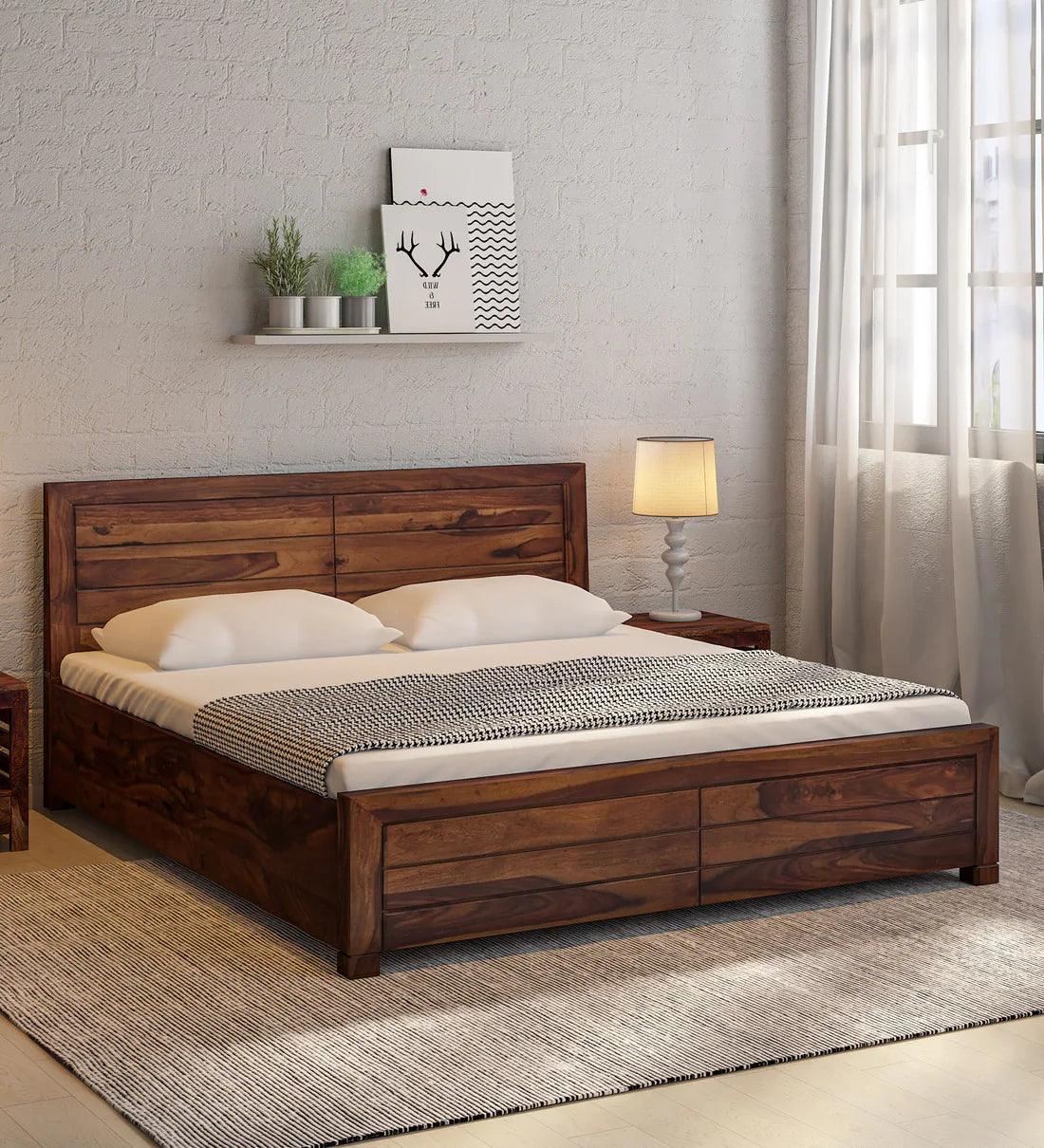 Sheesham Wood King Size Bed In Provincial Teak With BoxStorage - Ouch Cart