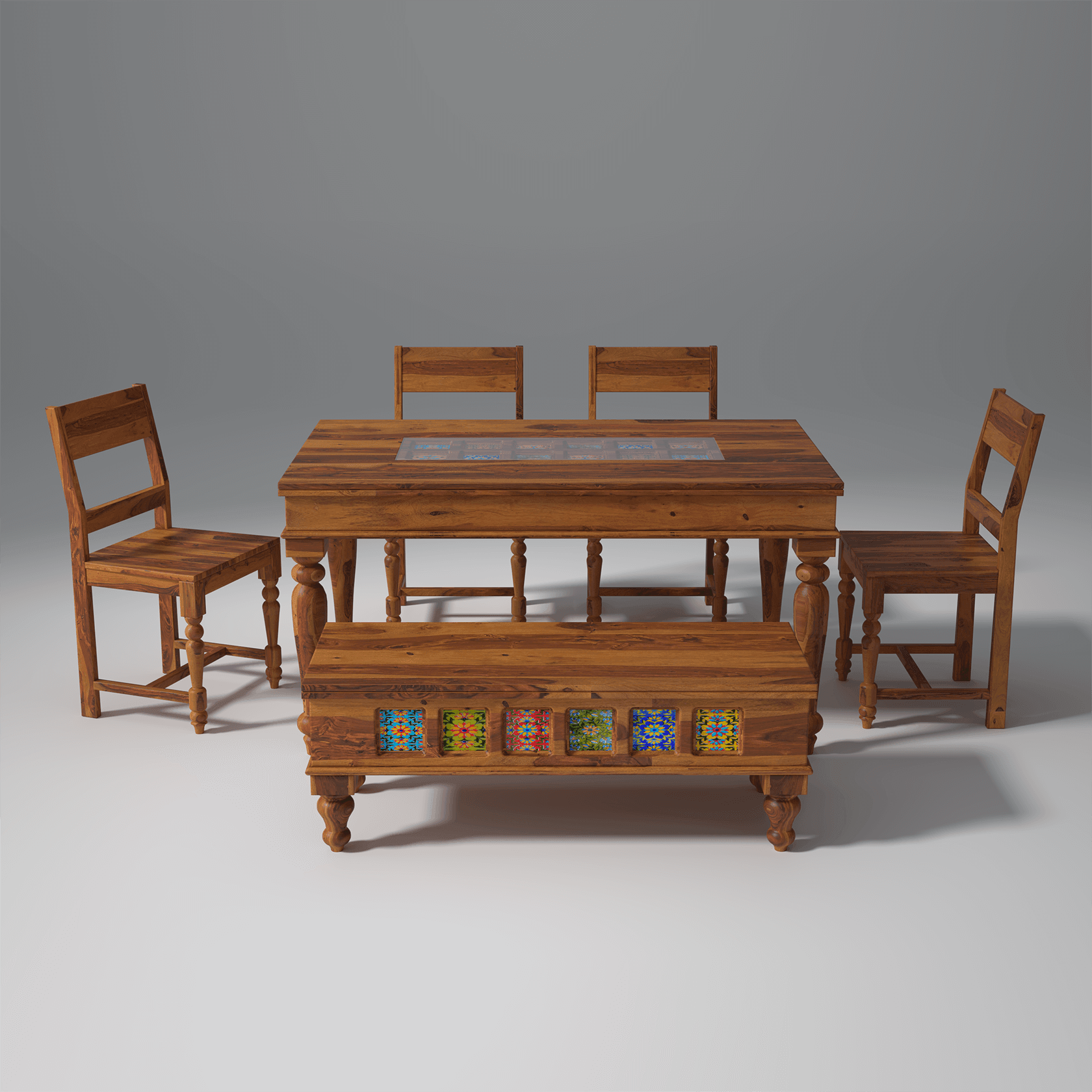 Keller Sheesham Wood Dining Table Set In Reddish Rosewood - Ouch Cart