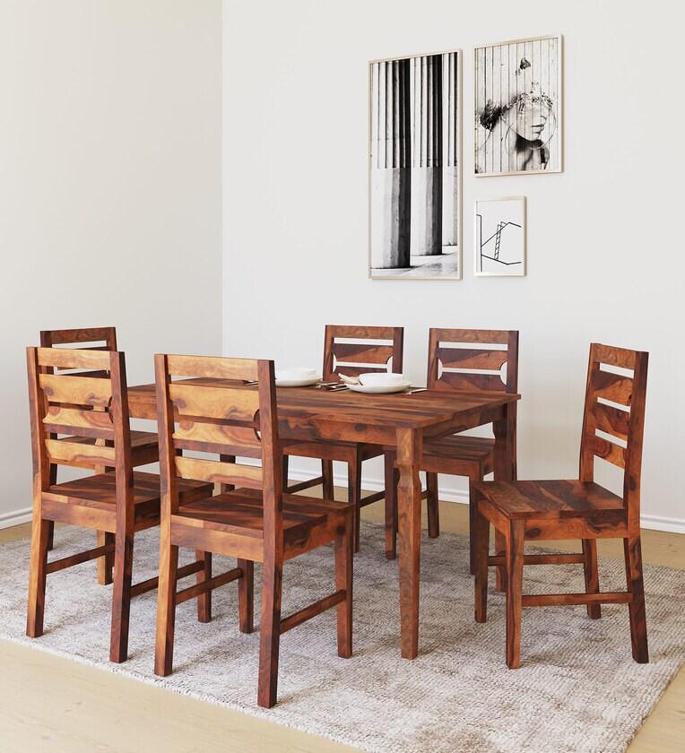 Sheesham Wood 6 Seater Dining Set in Walnut Finish - Ouch Cart