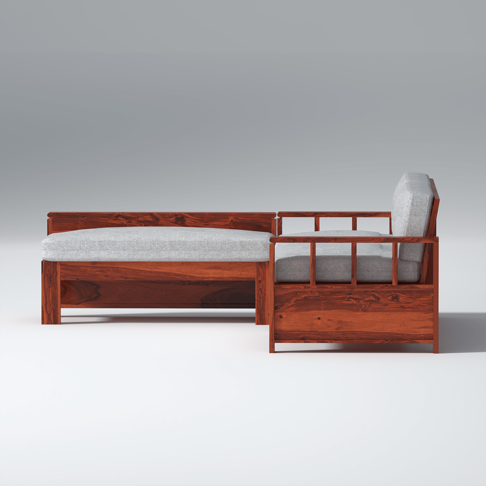Eirini L Shape Sheesham Wood Sofa In Light Honey - Ouch Cart