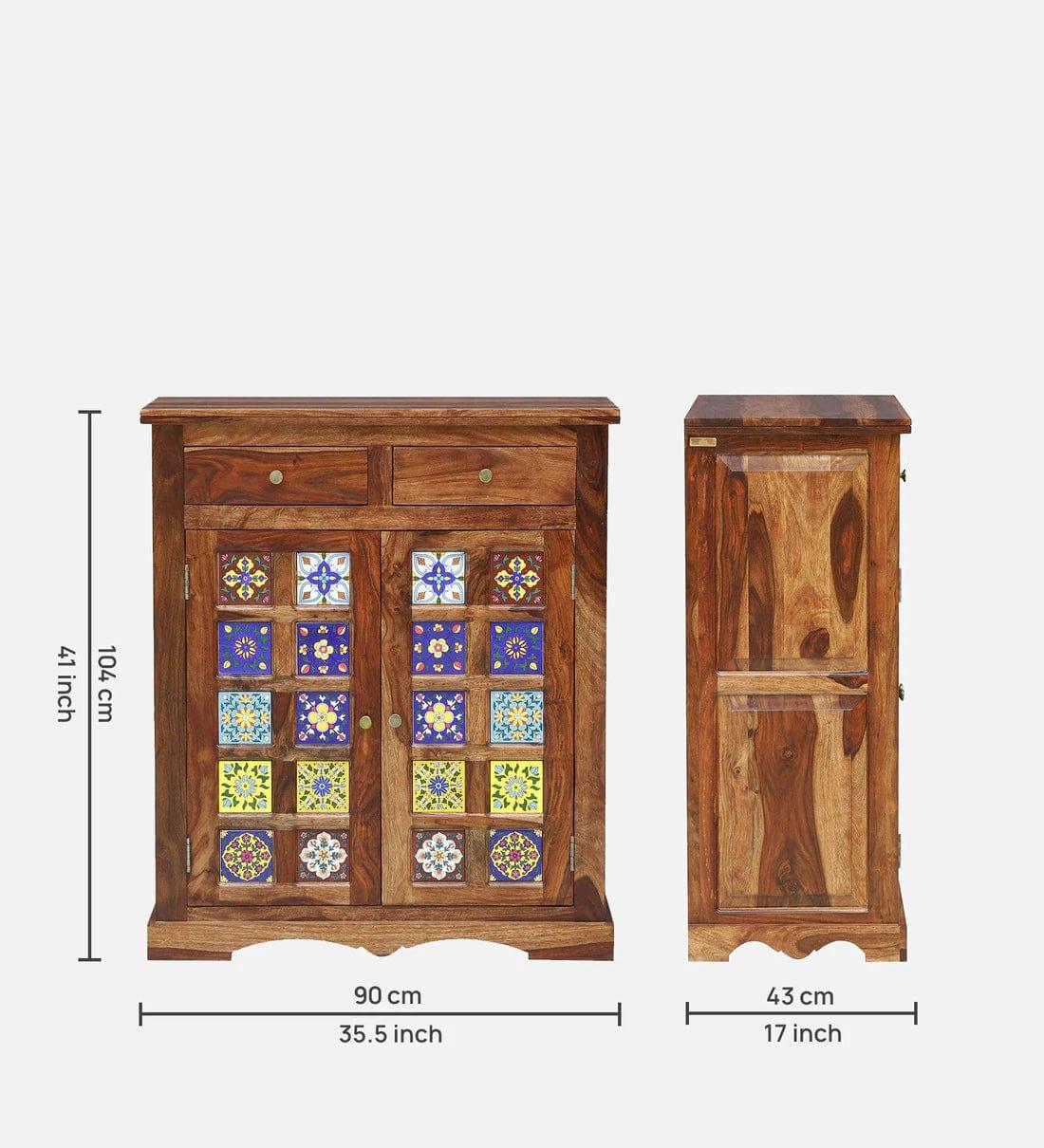 Siramika Sheesham Wood Shoe Cabinet In Rustic Teak Finish, - Ouch Cart