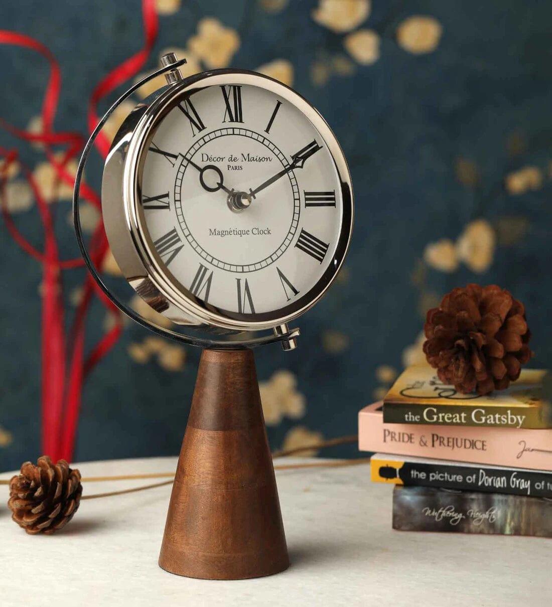 Wood's Pedestal Clock in Reflective Silver - Ouch Cart