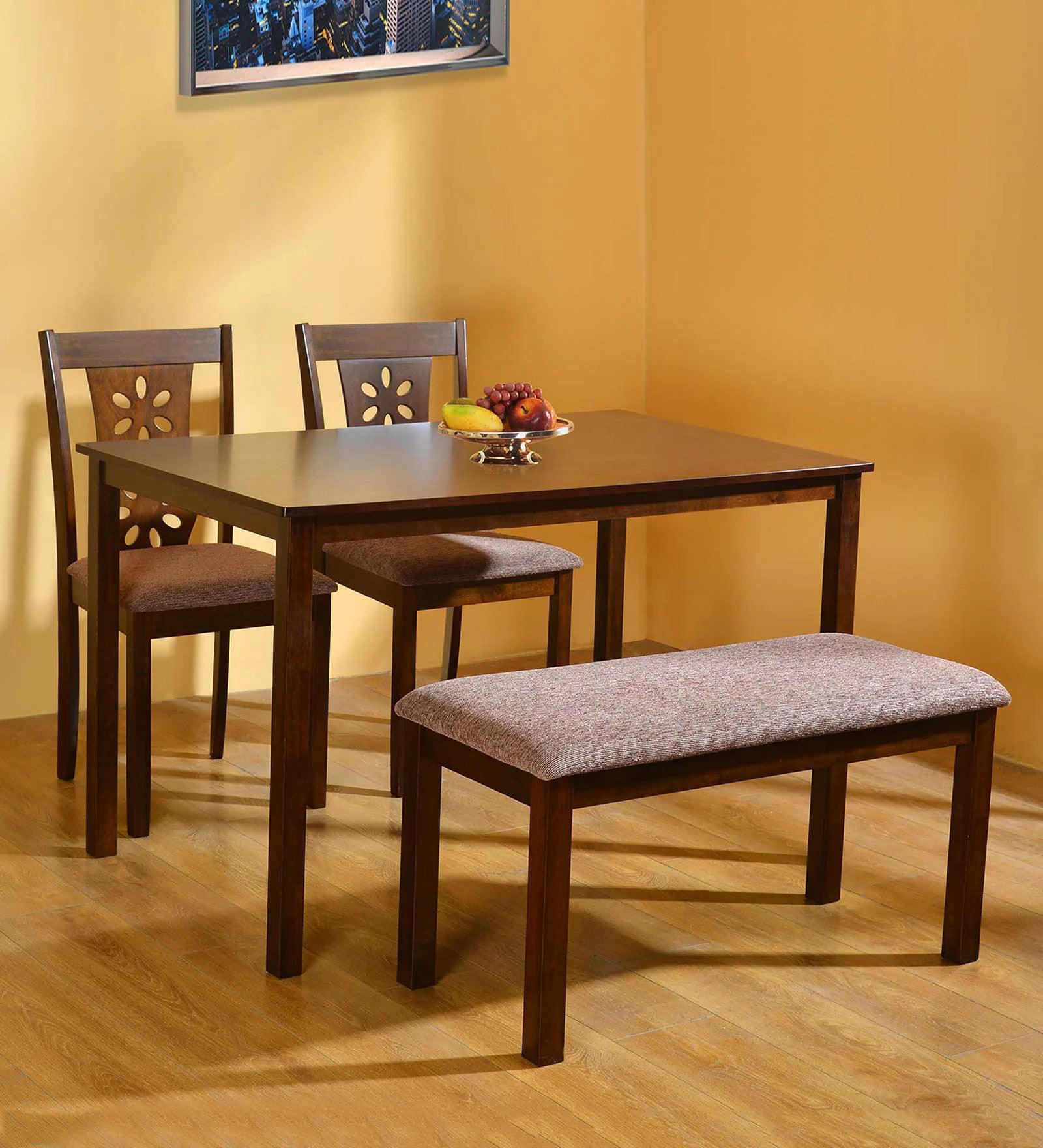 Sutlej 4 Seater Dining Set in Antique Cherry Finish with Bench - Ouch Cart
