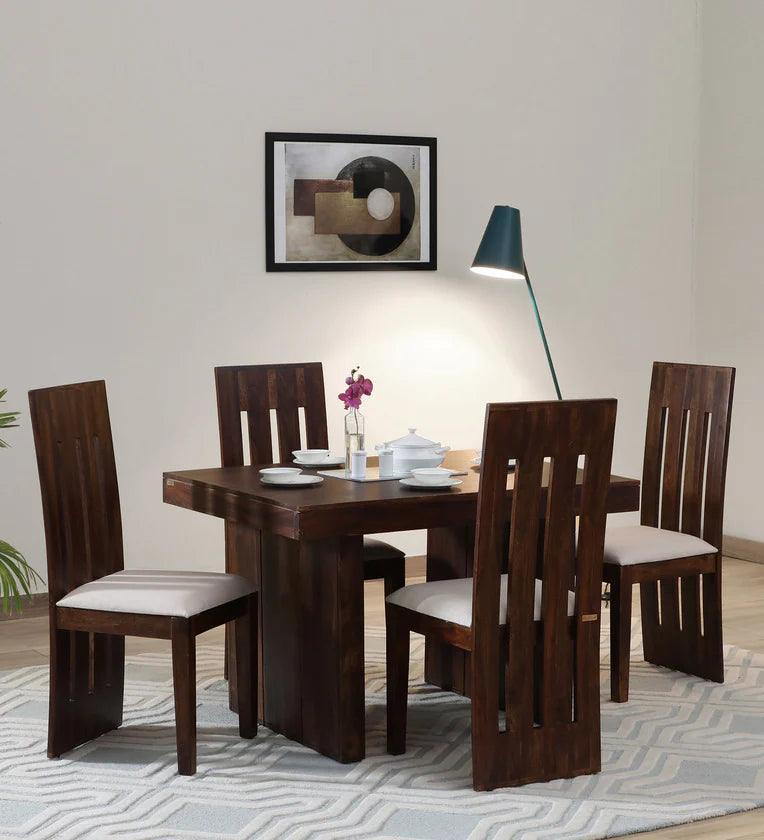 Sheesham Wood 4 Seater Dining Set In Scratch Resistant Provincial Teak Finish - Ouch Cart