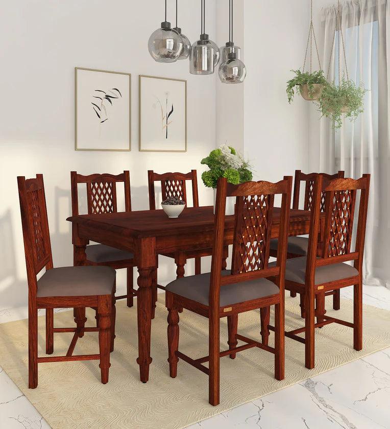 Sheesham Wood 6 Seater Dining Set in Scratch Resistant Honey Oak Finish - Ouch Cart