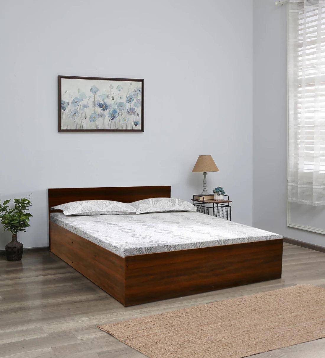 King Size Bed in Virola Wood Finish with Box Storage - Ouch Cart