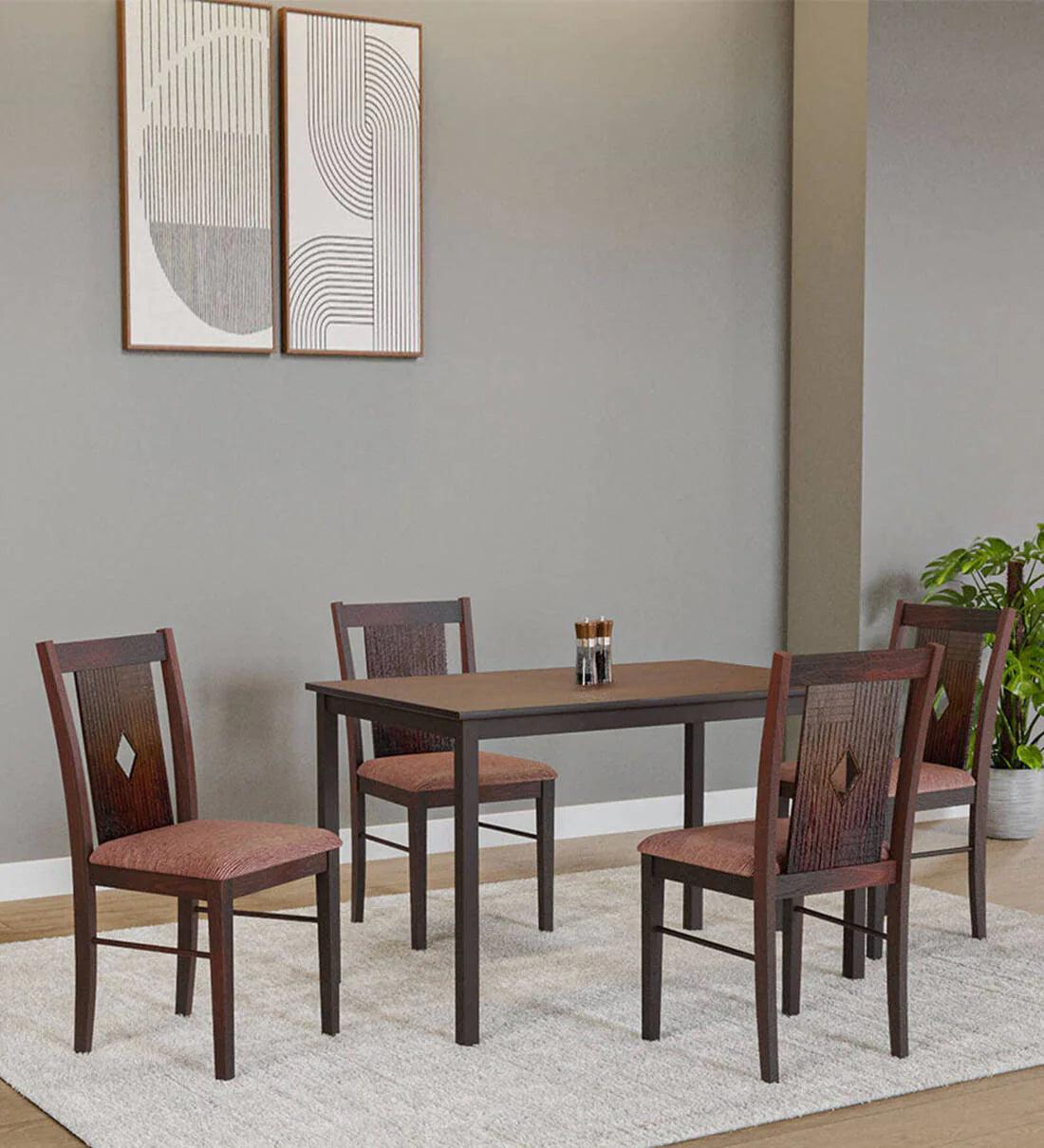Solid Wood 4 Seater Dinning Table In Antique Cherry Finish - Ouch Cart
